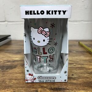 Hello Kitty Christmas 16‎ oz. Glassware/New Peppermint Bow Candy cane Red White